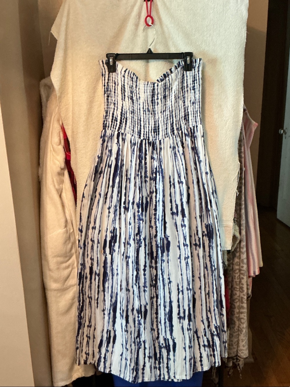 YNS Generic White and Navy Tie-Dye Smocked Maxi Dress